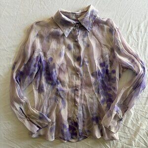 Sheer Purple Floral Silk Blouse